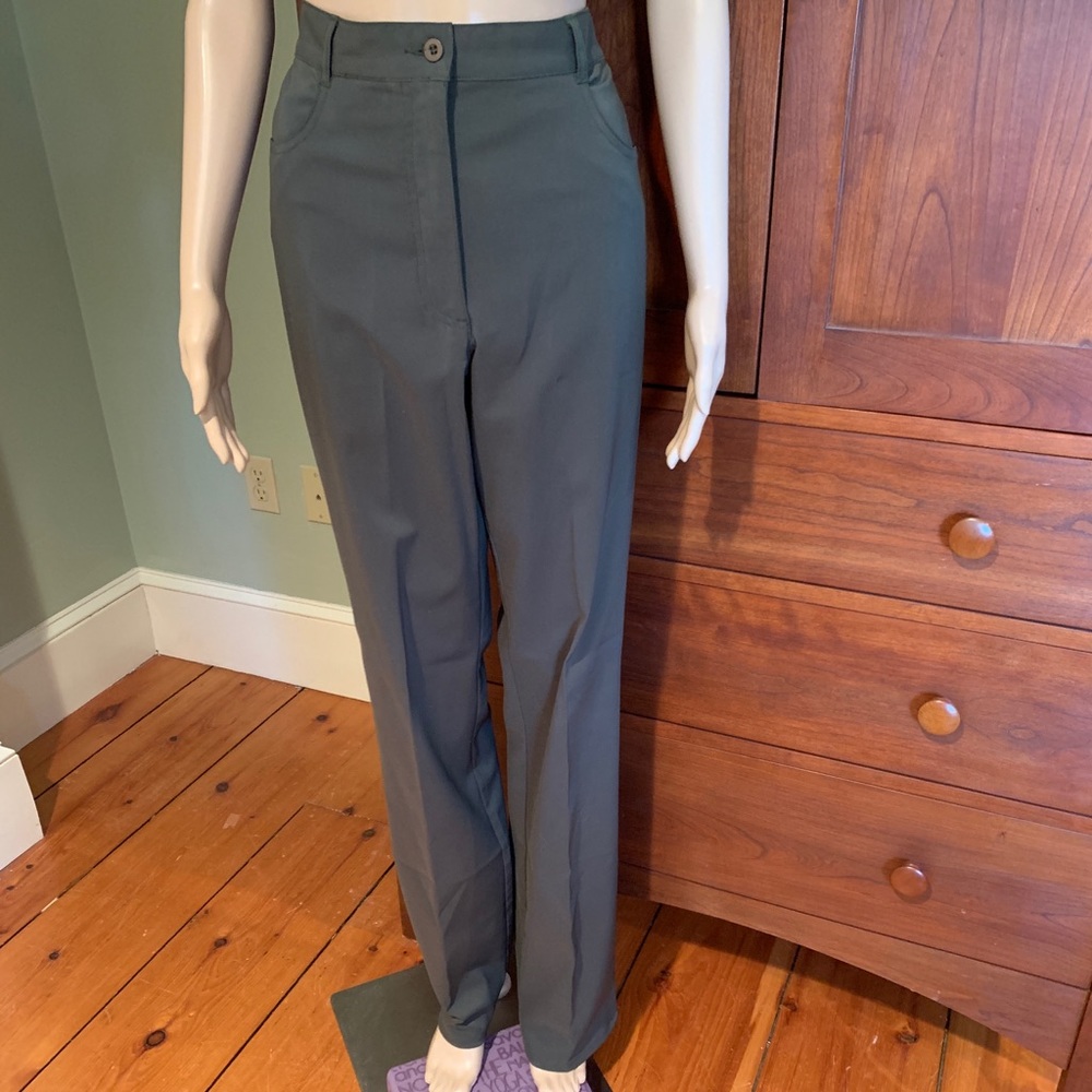 Gently worn olive green straight leg dress pants